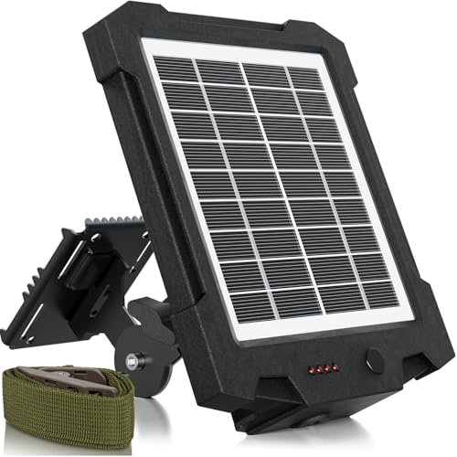 6V/12V Solar Panel for Trail Cameras, Deer Feeders & Outdoor Devices – 2000mAh Built-in Battery, IP66 Waterproof, with Mounting Bracket & Strap, Game Camera Solar Panel Charger