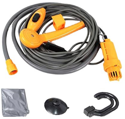 Kit doccia da campeggio, doccia portatile per campeggio - Doccetta Plug And Play,Doccetta 12V, doccia mobile con tubo flessibile, pulizia autolavaggio, pompa per doccia da escursione, testina commutab