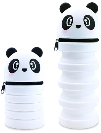 Veftsvy Trousse Scolaire 2 en 1 en Silicone Souple - Trousse Crayons Télescopique Silicone, Étui Crayons Télescopique Kawaii avec Motif, pour École, Bureau, Cadeau Garçons Filles (Panda)