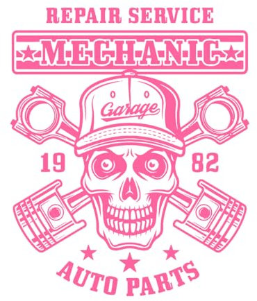 Stickers de gravure Service de réparation Mécanicien Pièces automobiles Service automobile Garage Atelier 51x61.6cm Auto-adhésif Rose
