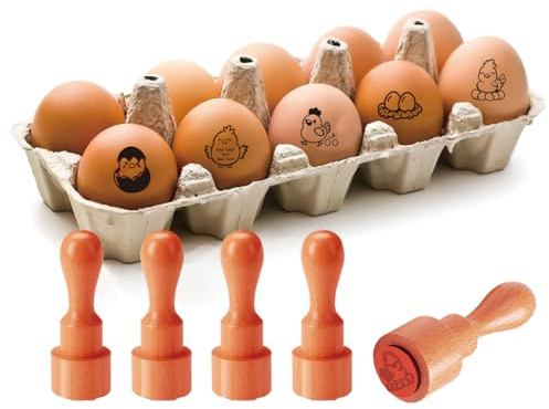 AHANDMAKER 5 Holzstile Eierstempel Küken Motiv für Bastelarbeiten | Mini Stempel mit Motiv Neu Geschlüpftes Küken für Scrapbooking Karten Töpferei Ton und Alle DIY Bastelprojekte