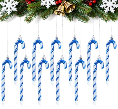 Joxessaien 12 Stück Christbaumschmuck Zuckerstangen, Weihnachtsbaum Deko Blau Weiß, Baumbehang Weihnachtsbaum Dekoration Anhänger