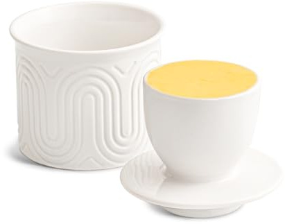 INSETLAN Ceramic Butter Dish with Lid, Arch Pattern French Butter Crock, Butter Keeper for Fresh and Spreadable, Butter Container with a Water Seal, Dishwasher Safe - White