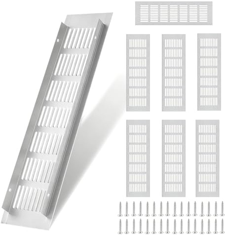 8 rejillas de ventilación, 80 x 200 mm, de aluminio, con 32 tornillos, rejilla de ventilación rectangular, color blanco, para zapatero, baño, cocina, salón