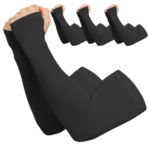 4 Pairs UV Arm Sleeves, Cooling, Compression & Tattoo Cover Up, UPF 50+ | Thumb Holes, Breathable, Moisture‑Wicking, Anti‑Slip, Quick‑Dry, For Golf, Cycling, Gardening, Gym