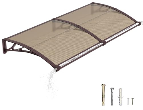 DAWNINGHOMM Marquesina Puerta Exterior 80 x 200 cm – Marquesina Exterior con Drenaje de Policarbonato y Soportes de ABS, Protección contra Lluvia, Nieve y Rayos UV para Puerta, Ventana y Terraza