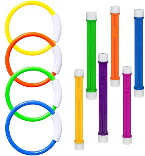 10Pcs/Set Swimming Pool Toys Includes 6Pcs Sinkies for Kids Swimming, 4 Pcs Dive Rings, Fun Dive Sticks With Numbers, Underwater Sinkers for Swimming Pool Sinkies