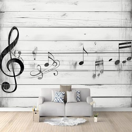 Self Adhesive Wallpaper Mural Music Notes Photo Wallpaper Wooden Pattern 3D Effect Poster Mural for Living Room Bedroom Wall Home Decoration 150x105 cm B-1983
