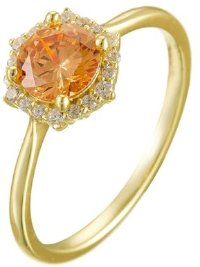Ringe für Damen mittelfinger, Damenring für mittelfinger Blume mit Citrin und Moissanit 9K Gelbgold Größe 62 (19.7)