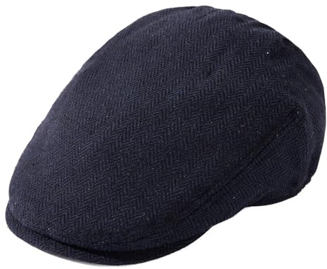 TOP-EX XL Schiebermütze Herren Wollmischung Flatcap Newsboy Schirmmütze Baskenmütze Cap, Barrett Ivy Tweed Beret Peaked Caps Gatsby für Golf Driver Walking, Fischgrät_Marineblau XL