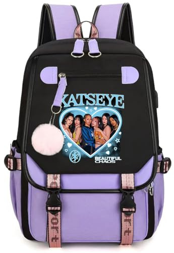 Mengmiao K-Katseye Rucksack Kinder Unisex Wasserdicht Schulrucksack mit Laptopfach Großer Stauraum Korean Style Fan Backpack-46 * 29 * 16 cm