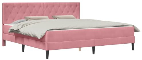 vidaXL Bettgestell mit Matratze mit Kopfteil Rosa 180 x 200 cm Samt, Stylische Schlafzimmermöbel, modernes Bett mit Matratze, weicher Rahmen, rechteckiges Design, einfacher Aufbau