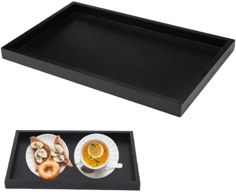 1 PCS Black Serving Tray Solid Wood Rectangular 32 x 20 x 2 cm non slip trays for eating black decorative tray Suitable for Restaurants Homes Food Tea Coffee in Kitchen Living Room Bedroom Party