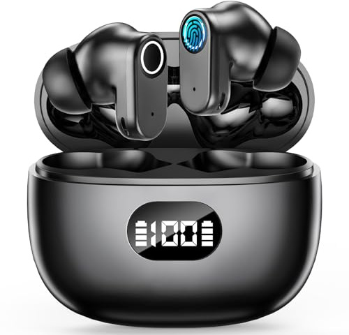 JIDJJO Wireless Earbuds, Bluetooth 5.4 Headphones In Ear with 4 ENC Noise Cancelling Mic, HiFi Stereo Deep Bass Wireless Earphones,42H Playtime LED Display, IPX7 Waterproof, USB-C