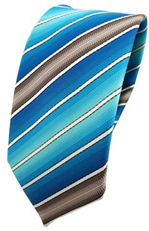 TigerTie - schmale Designer Krawatte in türkis wasserblau ozeanblau creme braun gestreift