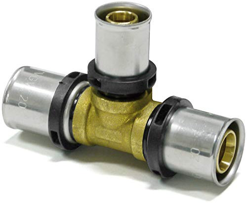 Pipetec Press-T-Stück Mittelabgang reduziert 32 x 3-26 x 3-32 x 3 (1 Stück) Pressfitting Messing DVGW zertifiziert TH Kontur Aluverbundrohr Fitting