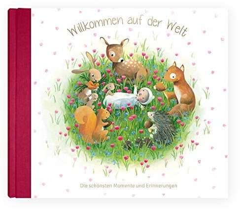Babyalbum zum Ausfüllen, Vintage Babybuch, vorgefertigte Seiten zum Eintragen ab der Schwangerschaft, Babytagebuch Natur, Tiere,Waldtiere, aus dem Grätz Verlag