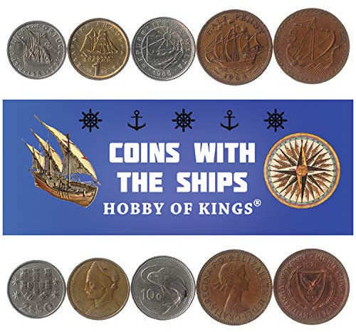 5 Monedas Diferentes con Barcos: Galeones, Trirreme, Carabelas, Fragatas, Piñones, Carracas