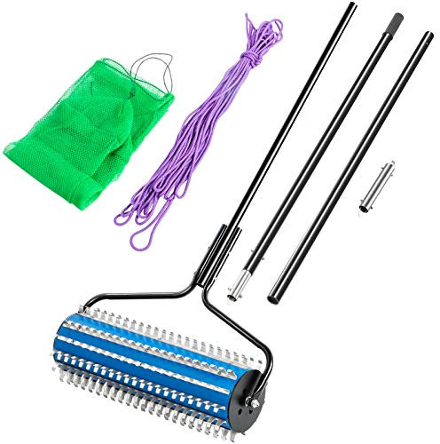 VEVOR Roller Weed Rake, 12’ Lake Weed Cutter, Uproots Aquatic Weeds Muck Silt Lake Rakes, Weed Removal Tool for Lake Pond Beach Landscaping, Lake Weed Roller Remover with Extension Pole and Rope