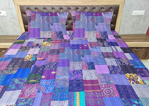 Indische Tagesdecke aus Seide, Sari, Kantha, Bettüberwurf, ethnischer Stil, gesteppt, Patchwork, indischer Stil