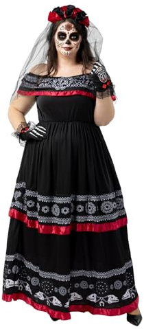 Funidelia Catrina Kostüm für Damen mit Stirnband mit Blumen und Schleier, Día de los Muertos Verkleidung für Erwachsene, Karneval, Halloween und Party Kostüme