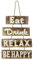 zeitzone Holzschild mit Spruch EAT Drink Relax BE Happy zum Aufhängen Vintage-Stil 55cm