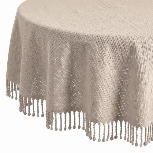 Tischdecke Outdoor Wetterfest - Gartentischdecke Oval 140x180 cm Beige | Rutschfest & UV-Beständig in 7 Farben mit Fransen - Weichschaum PVC Tischdecke Abwaschbar & Waschbar bei 30°C