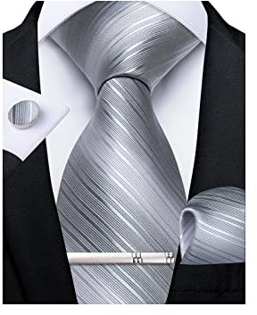 DiBanGu Cravate en soie unie pour hommes et mouchoir carré de poche de mariage boutons de manchette ensemble formel, Couleur : gris argenté., Taille unique