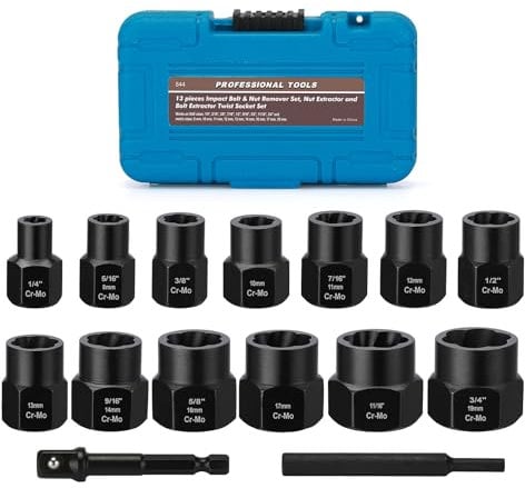 Mayouko 14PCS Twist Impact Socket Set, Stripped Lug Nut Remover, Easy Out Bolt Extractor Set for Damaged, Frozen, Studs, Rusted, Rounded-Off Bolts & Nuts Screws