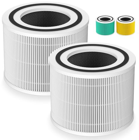 LUFFYLIVE Core 300 Replacement Filter Compatible with LEVOIT Air Purifier, 3-in-1 True HEPA Filter, Carbon Filter, 2 Pack