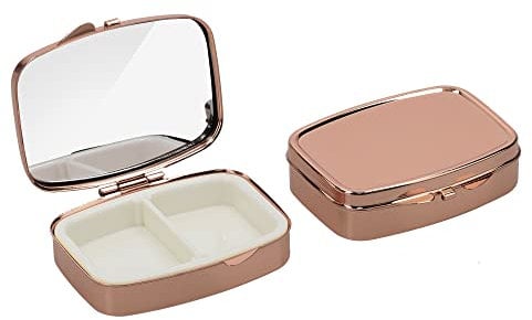 kwmobile 2x Edelstahl Tablettenbox mit 2 Fächern - 5,5 x 4 x 1,5cm - Pillendose klein Tablettendose - Tragbare Pillenbox Metall Medikamentenbox Dose in Rosegold