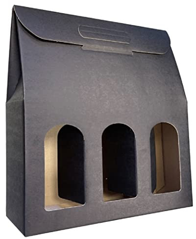 IMBALLAGGI 2000 -1 Black Bottle Holder Box - Cardboard Boxes for Champagne Prosecco Wine Bottles - Pack of 3 Bottles - Ideal for Christmas and Special Occasions
