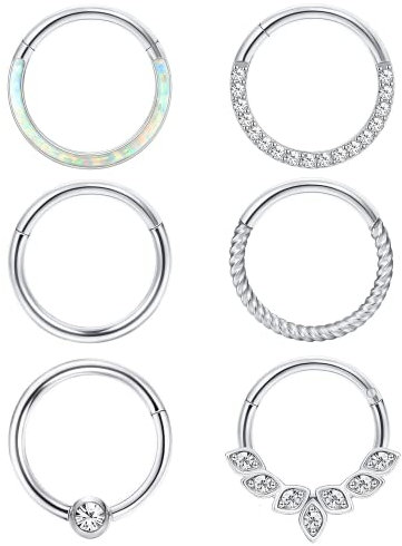 Diamday 6 Stück Nasenpiercing Ring Septum Ring Chirurgenstahl für Damen Herren Helix Tragus Nasenring Ohr Piercing Lippenringe Conch Knorpel Daith Septum Piercing Schmuck 8mm 10mm 16G 8MM