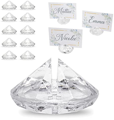 Decoraparty 10 Segnaposti a Forma di Diamante Trasparenti - Addobbi Decorazioni da Tavola Segna Tavolo Fermaposti Segnaposto Diamanti Decorativi per Matrimonio Battesimo Comunione Cresima