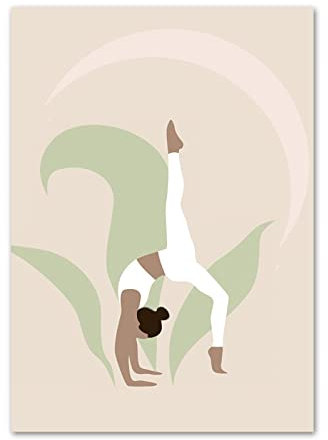 QUBTAN Yoga Asanas Spirituelle Handstand Poster und Drucke Boho Wall Art Boho Mond Grün Blatt Leinwand Malerei Nordisches Bild für Wohnkultur50x70cmx1Kein Rahmen