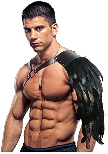 keland Steampunk Gothic Feder Leder Schulterschutz Mittelalter Wikinger Schulter Rüstung Schulterfedern Halloween Cosplay Kostüm Accessoire (X-Schwarz)