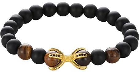 BCughia Armband Perlen Retro, Armbänder Gold Metalllegierung Schwarz Rundschliff Zirkonia Bead Kette Viereckige Kralle mit Zirkon Eingelegt Schmuck 19cmx8mm