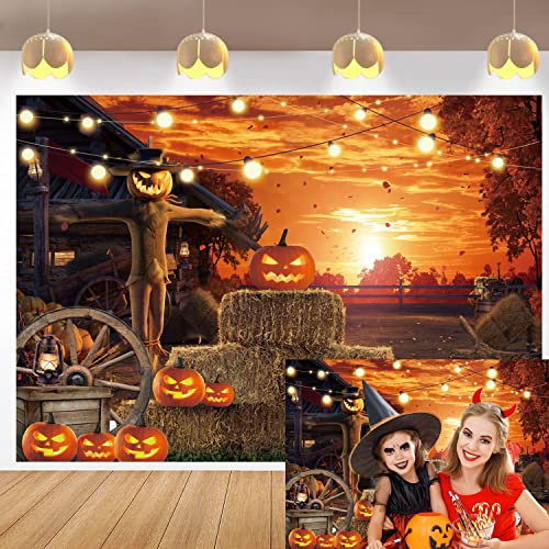 RUYI Gruselige Halloween Fotografie Hintergrund, 2,1 x 1,5 m Hintergrund, Party Teufel Kürbis Gruselige Vogelscheuche Banner Albtraum Party Dekoration Banner