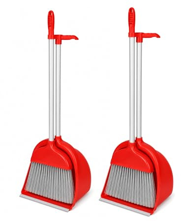 Best House Broom Dustpan Set Long Handle Broom and Dustpan, Dustpan and Brush Set for Sweeping and Cleaning - (Red, 2 Set)