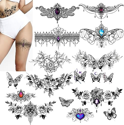Temporary tattoos for women sexy, lace tattoos, butterfly tattoos, sexy fake tattoo stickers, sexy temporary tattoos on arms, waist, abdomen, chest Flower tattoo