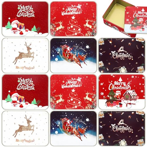 Ziliny 12 Stück Weihnachtsdosen, Geschenkbox, Weihnachtsdosen, Weihnachtskartendosen, Metalldose mit Deckel, für Partygeschenke, DIY-Kerzen, trockene Aufbewahrung, Gewürze, Tee, Süßigkeiten, Geschenke