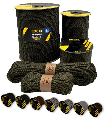 EdcX Paracord 550 4mm, 35+ Solid Colors (10m, 15m, 30m, 50m, 100m, 300m) | Tactic Kot, 15 m – 100% Nylon Rope 4mm, Type III 7 strand | Survival, Camping, Bushcraft, Crafts | Made in EU