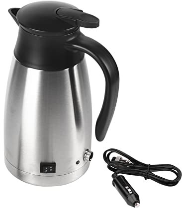 TKSE Auto Wasserkocher, 12V/24V 1000Ml Reisewasserkocher, Edelstahl Elektrisch Im Auto Wasserkocher Reise-Thermoskanne Heizwasserflasche mit Zigarettenanzünder für Auto Wohnmobil Camping