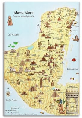 WALS Landkarten-Poster Amerika Maya-Zivilisation, dekorative Leinwand, Familienschlafzimmer, Kunstwerk, Bild, Gemälde, 40 x 60 cm