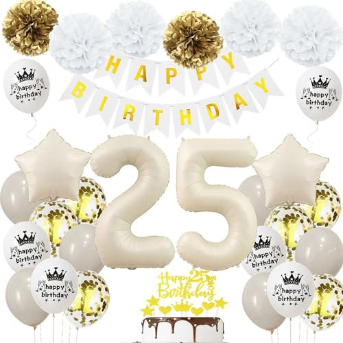Geburtstagsdeko 25 Beige Gold, Luftballons 25 Geburtstag Frau Mann, Deko 25. Geburtstag Luftballons, Beige 25. Dekorationen, Sandweiß 25 Jahre Geburtstagsdeko, Luftballon 25