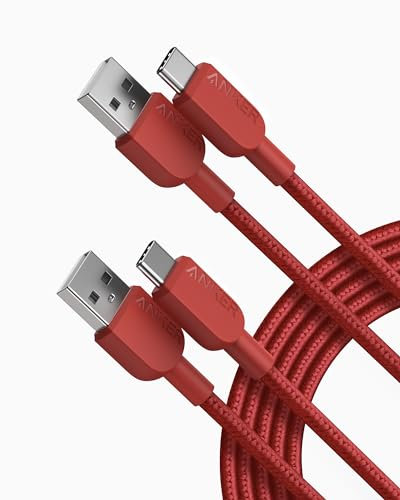Anker Charger Cable [2 pack, 10ft], 310 USB A to Type C, Nylon Fast Charging for iPhone 17/16/15, iPad Pro, Samsung Galaxy, and More (USB 2.0, Red)