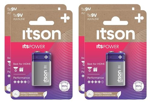 ITSON Lot de 4 x 1 Pile Alcaline 9V/6LR61 ItsPOWER