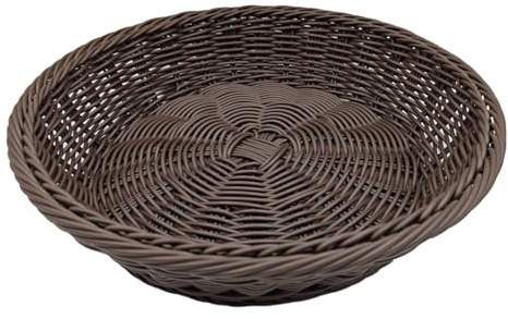 RT&BS Round Wicker Bread Basket, Round Wicker Fruit Basket, Rattan Vegetable Baskets, Reusable Handwoven Storage Baskets for Bread, Fruits, Vegetables, Eggs, Snacks, Candy (Coffee, S)