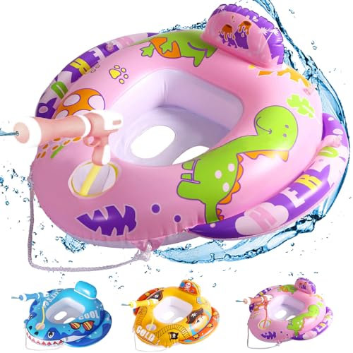 YOUYIKE Schwimmring Baby, Schwimmring Kinder mit Wasserpistole, Dinosaurier Aufblasbar Schwimmsitz Kinder, Schwimmsitz, Schwimmhilfe Sommer-Poolspielzeug für Kleinkind von 3-6 Jahre