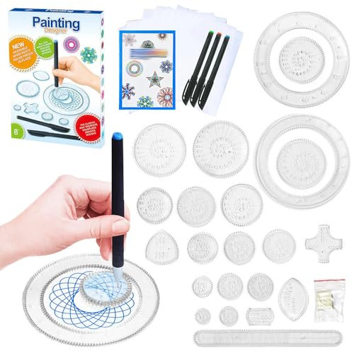 IXYHKB Spirograph, 27 Stück Spiral Designer, Spirograph Kinder, Spirograph Spiral Drawing Spielzeug Set, DIY Spirograph Zeichenwerkzeug mit 22 Räder und 3 Stiften, Spirograph Deluxe Kit für Kinder